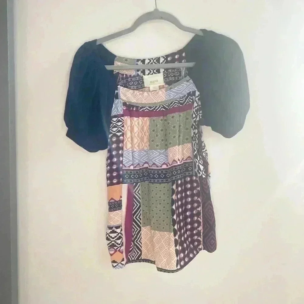 Anthropologie Maeve patchwork puff sleeve blouse extra small